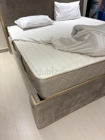 Queen bed frame with mattress - modern upholstered wooden finish