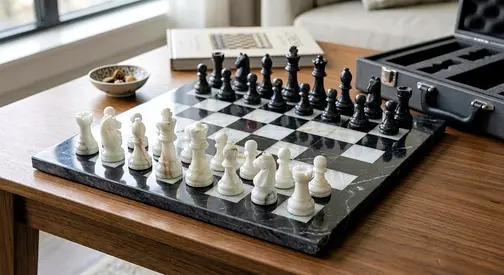 Premium Heavy Marble Chess Set with Faux Leather Briefcase