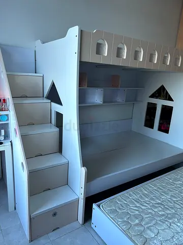 White Kids Loft Bed with Built-in Stairs and Storage - Good Condition with mattresses/new King Koil