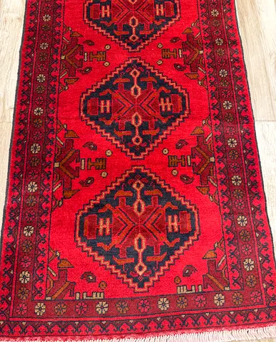 Traditional Middle Eastern Red Runner Rug , vintage /tribal handmade carpet size 0.80 by 3.00