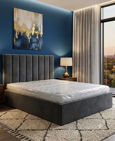King size upholstered bed frame with mattress - grey