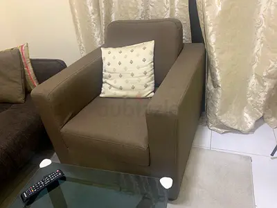 2 Single Brown Fabric Armchair - Good Condition