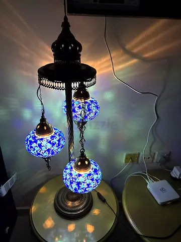 Handmade Turkish Mosaic Floor Lamp - Blue Glass Lantern Style