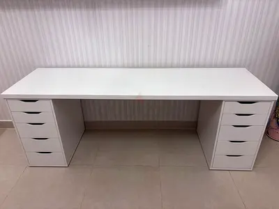 Large White Double Office Desk with drawers (IKEA-style)