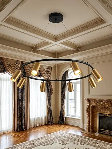 Modern Circular Chandelier with Adjustable Gold Spotlights
