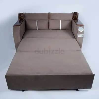 Convertible 2-seater Sofa Bed with Built-in Speakers and Cup Holders - Grey