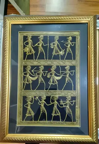 Framed handcrafted brass wall 44cm height