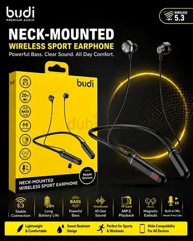 Budi Neck-Mounted Wireless Sport Earphones (Bluetooth 5.3) - Used, Good Condition