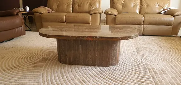 Solid Travertine Marble Coffee Table — Oval, Sturdy Base