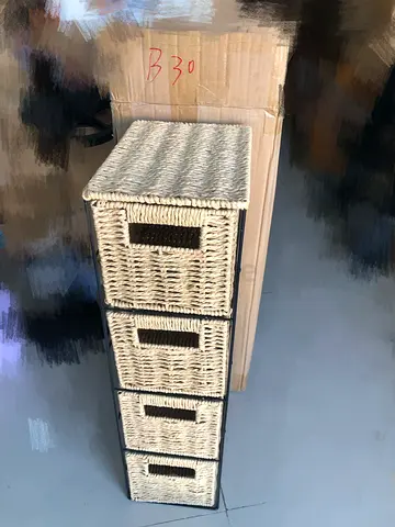 Tall 4-Drawer Wicker Storage Unit with Rattan Baskets