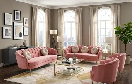 Blush Pink Velvet Sofa Set (3-seater + 2-seater + Armchair) - Like New