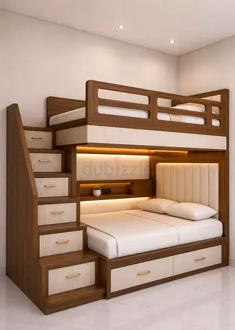 Solid Wood Bunk Bed with Storage Stairs and Under-Bed Drawers - Good Condition