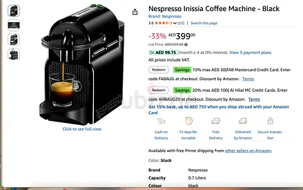 Nespresso Coffee Machine - Black (Used, Excellent Condition)