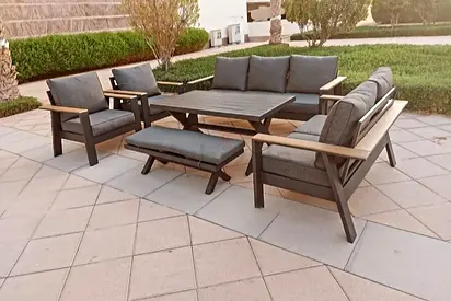 Outdoor 6-piece Garden Sofa Set with Coffee Table and Cushions