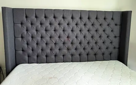 Grey Tufted Headboard with Bed Frame
