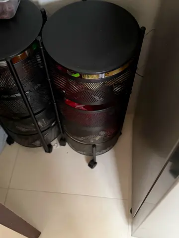 Metal mesh rolling kitchen storage trolley
