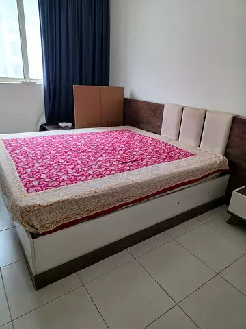 King bed frame, headboard and mattress (used)  with storage