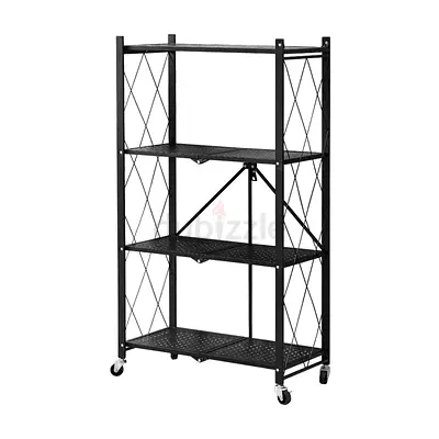 4 tier foldable metal shelf- black
