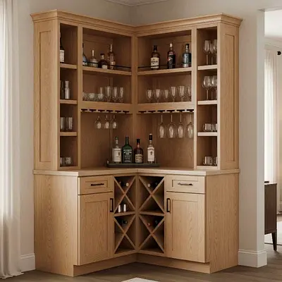 Wooden Corner Bar Cabinet and Wine Storage Unit