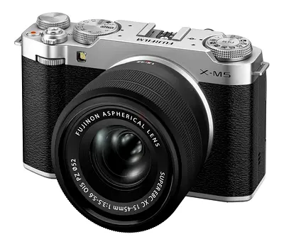 Fujifilm X-M5 XC15-45mmF3.5-5.6 OIS PZ Lens Kit - Silver with Screen Protector and Wrist Strap