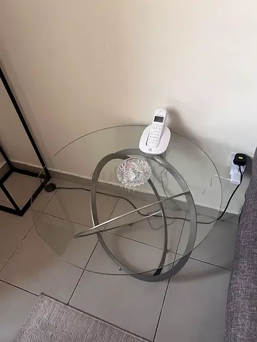 Round Glass Side Table with Metal Frame