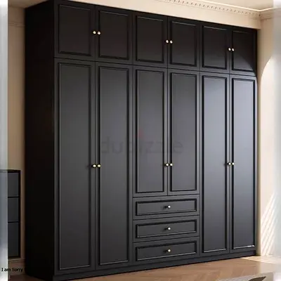 Large Matte Black Built-in Wardrobe with Drawers — Excellent Condition