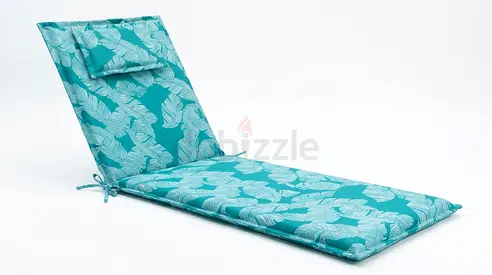 Reversible padded sun lounger cushion with headrest - teal leaf print