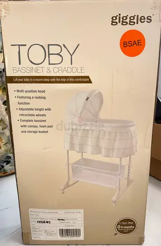 Giggles Toby Bassinet & Cradle - White, Adjustable Height, With Canopy