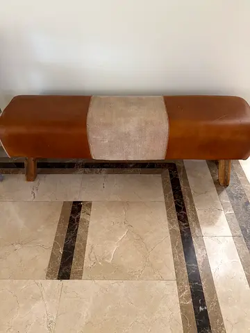 Leather and Fabric Bench / Ottoman - 1.2m, Light Brown