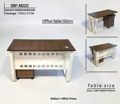 Walnut Office Desk 120cm with White Metal Frame & Mobile Pedestal