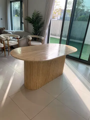 Solid Wood Oval Dining Table with Fluted Base - Light Oak
