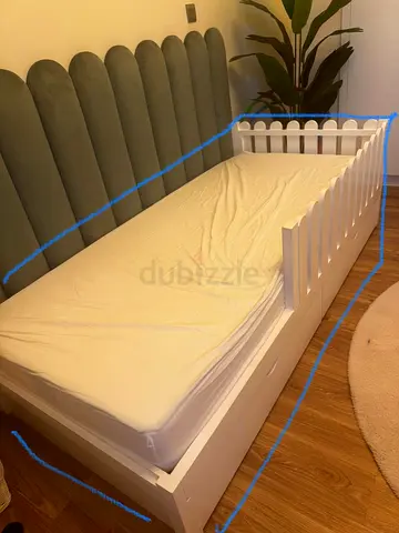 White Single Bed with Safety Rails and Storage Drawers
