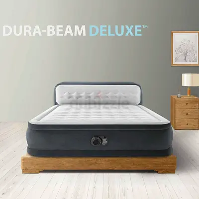 Intex Inflatable Dura-Beam Deluxe Air Mattress with Built-in Headboard - Queen Size