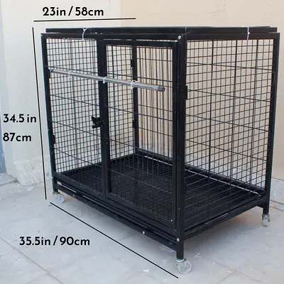 Very Large Heavy-Duty Metal Black Wheeled Dog Cat Animal Pet Crate Kennel Cage