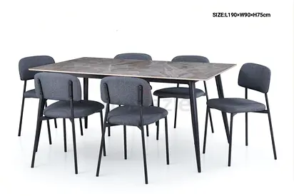6-Seater Modern Dining Table with Grey Fabric Chairs (Set)