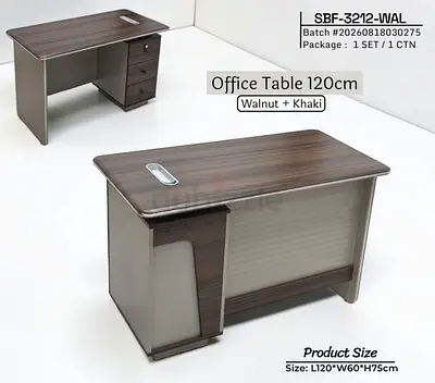 Office Desk 120cm Walnut & Khaki with 3-Drawer Pedestal