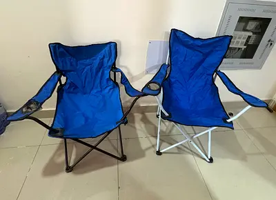 Pair of Foldable Blue Camping/Outdoor Chairs with Cup Holders