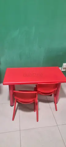 Small Red Kids Table with Two Matching Chairs - Good Condition