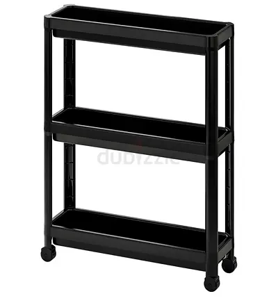 3-Tier Slim Rolling Storage Trolley - Black