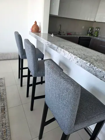 Set of 3 Grey Upholstered Bar Stools
