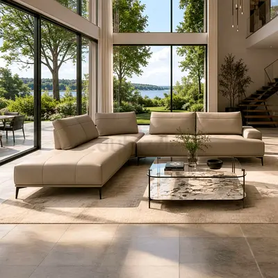 Premium Quality Italian real leather L shape sofa with adjustable head Rest