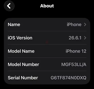 Apple iPhone 12 - 64GB (iOS 26.6.1) - Good Condition