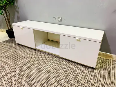 Low white TV cabinet with storage - modern, good condition