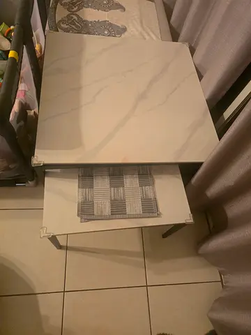 White marble-effect side table