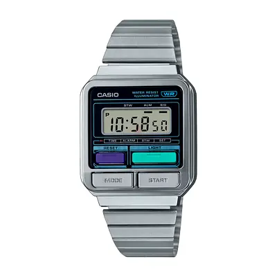 Casio A120WE-1ADF Vintage Digital Watch - Stainless Steel Retro Calculator Style Unisex Watch