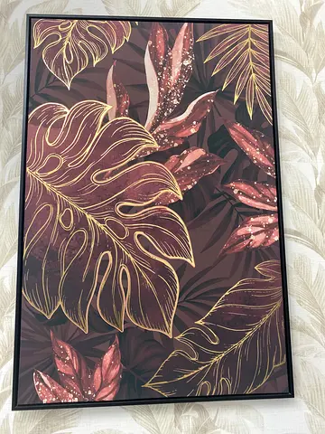 Framed Tropical Leaf Wall Art - Brown & Gold, 123cm*83cm