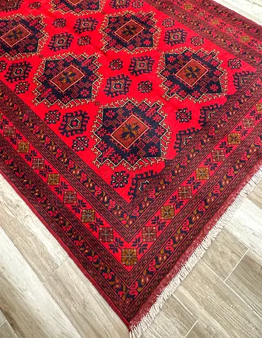 Traditional Red Persian Style Rug with Geometric Patterns vintage/ tribal handmade size 1.50 by 1.93