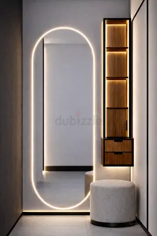 Modern Full-Length LED Mirror with Built-in Shelves