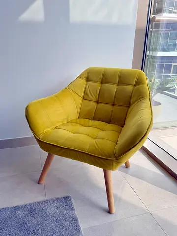 Yellow Accent Armchair with Wooden Legs