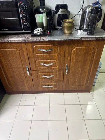Wooden kitchen cabinet with granite top - 4 drawers, 2 doors